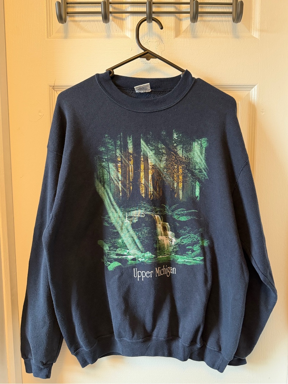 Vtg Upper Michigan Scenic Crewneck Sweater - Navy